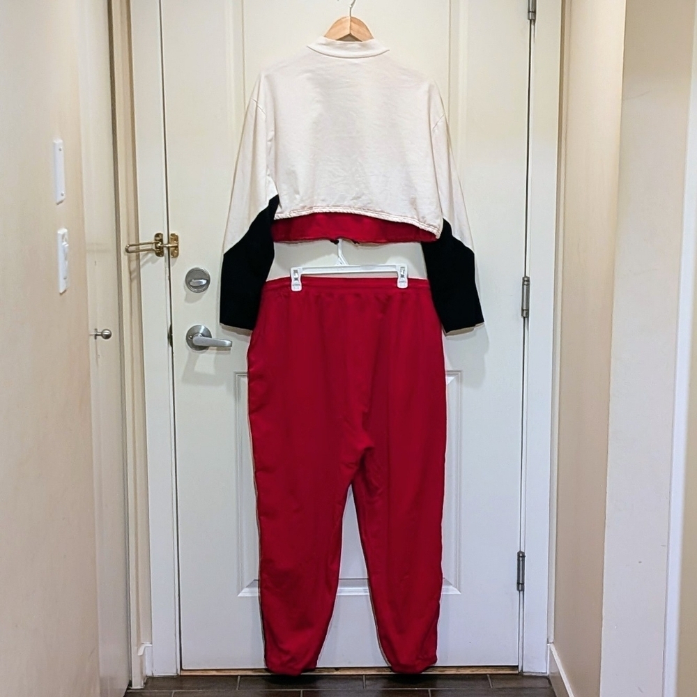 GUC SHEIN 3X Red Black and White Cotton Crop Top Co-ord Set Track Suit - Picture 2 of 7